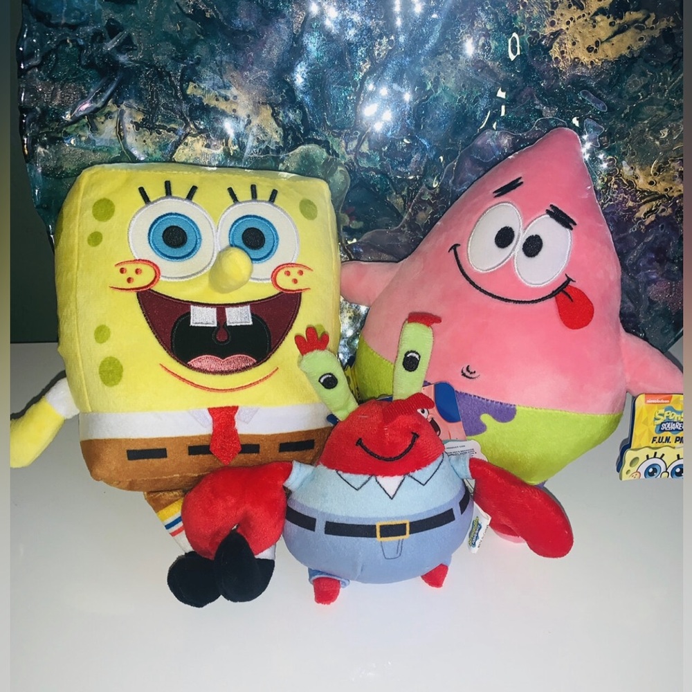 Spongebob Squarepants & Patrick w/ Mr. Crabs Plush Set 7" NEW